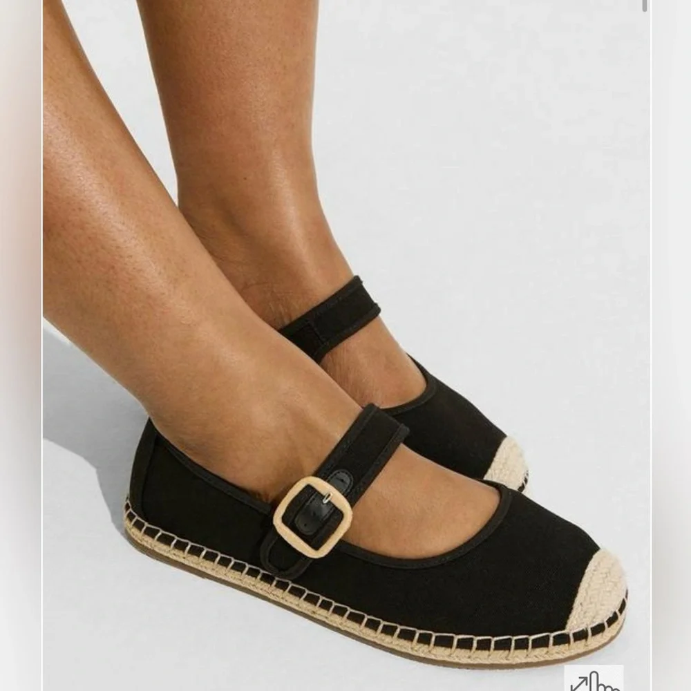 Black Mary Jane Espadrille Flats with Jute Toe